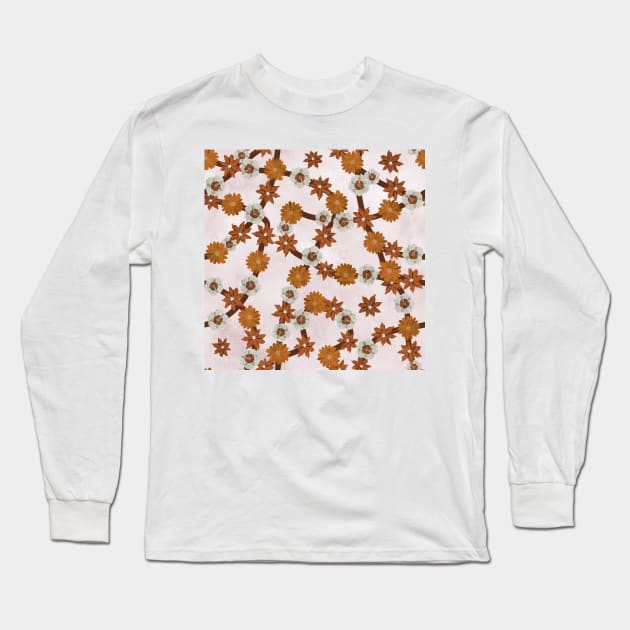 Caramel Peanute Foliage Pattern Long Sleeve T-Shirt by cesartorresart